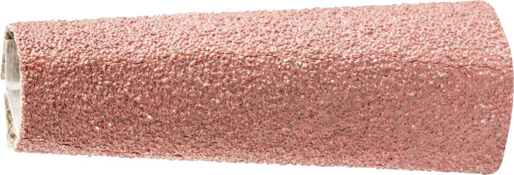 Un accessoire de meulage cylindrique à surface abrasive rugueuse de couleur rougeâtre, souvent utilisé pour des travaux de finition sur de petits objets et surfaces.