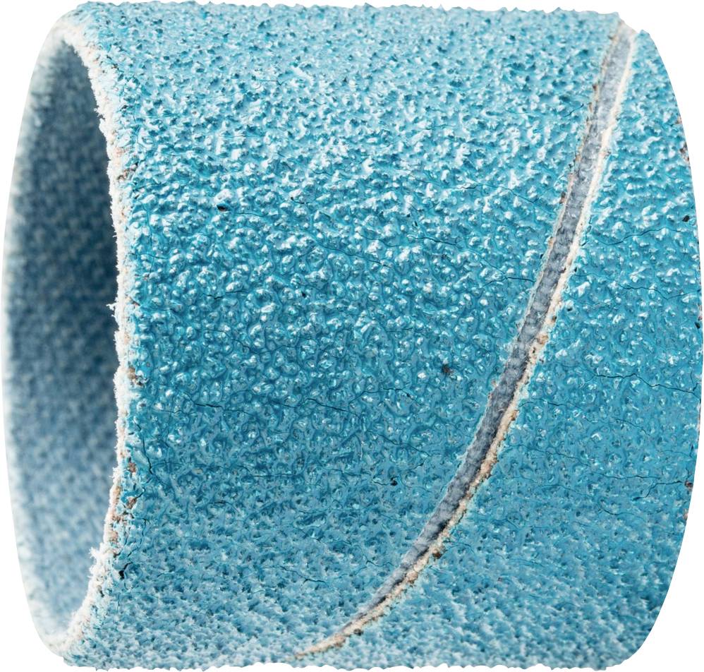 Un accessoire de bande abrasive bleu, surface à grain grossier, forme cylindrique, adapté aux travaux de ponçage sur les angles et les arrondis.