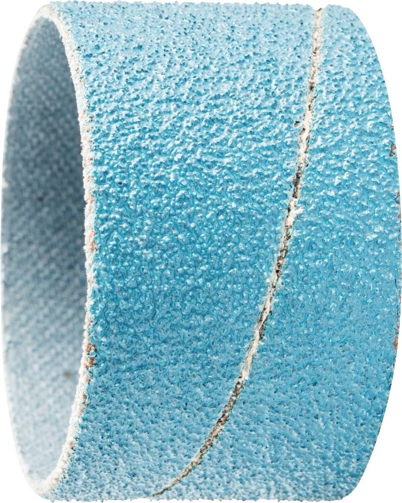 Une bande de papier de verre bleu est représentée. La bande est de forme cylindrique et possède une texture rugueuse pour les processus de ponçage.