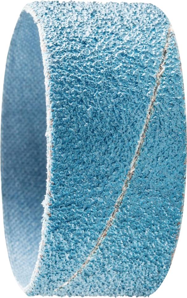 Un ruban de ponçage bleu de forme cylindrique. Il est souvent utilisé dans les machines à poncer pour lisser ou travailler des surfaces.