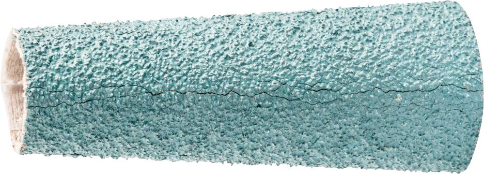 Un objet bleu cylindrique à surface rugueuse, présentant une fracture visible en son centre.