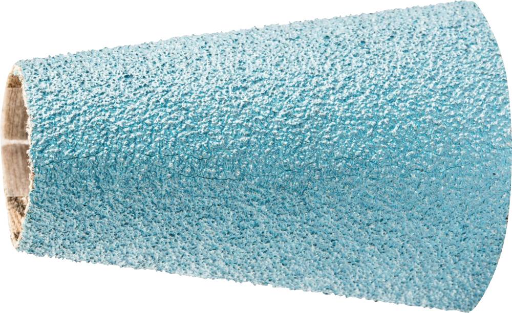 Embout de meulage conique à surface rugueuse de couleur turquoise. Adapté pour le traitement des surfaces métalliques et en bois.