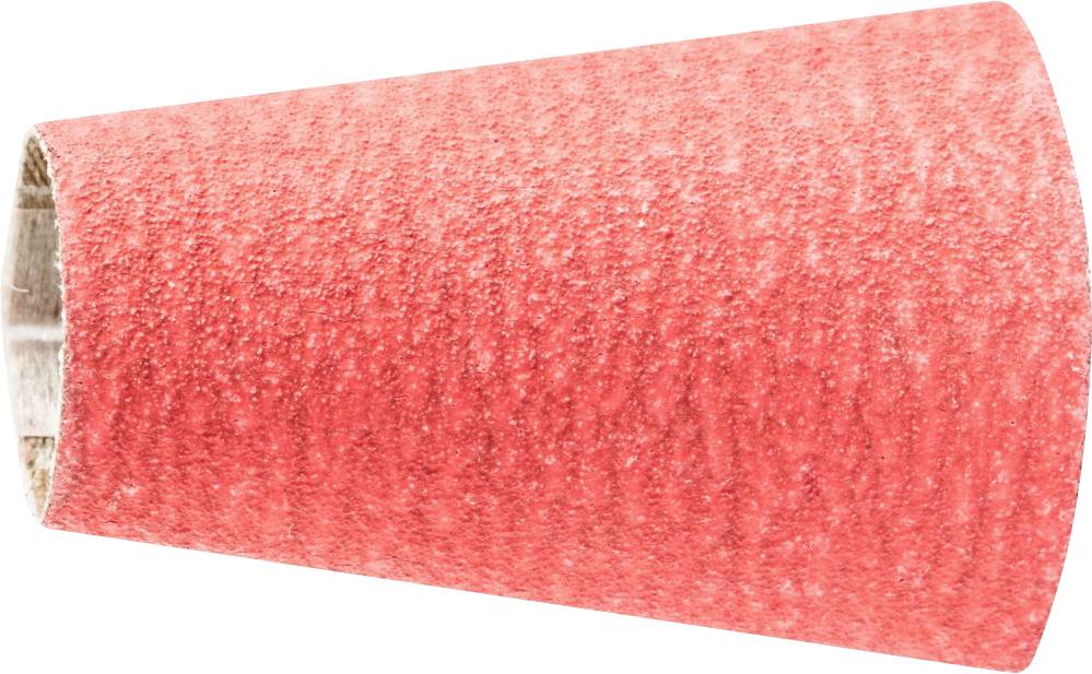 Cône abrasif rouge à surface rugueuse, utilisé pour le traitement de matériaux.