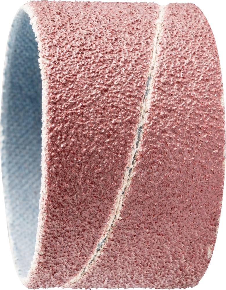 Bande abrasive brune avec surface rugueuse, granulée, enroulée en spirale. Utilisée pour lisser et polir les surfaces.