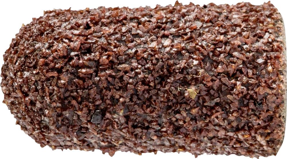 Un embout abrasif brun, cylindrique à grain grossier, utilisé pour le ponçage fin ou le polissage dans les travaux artisanaux ou de loisirs.