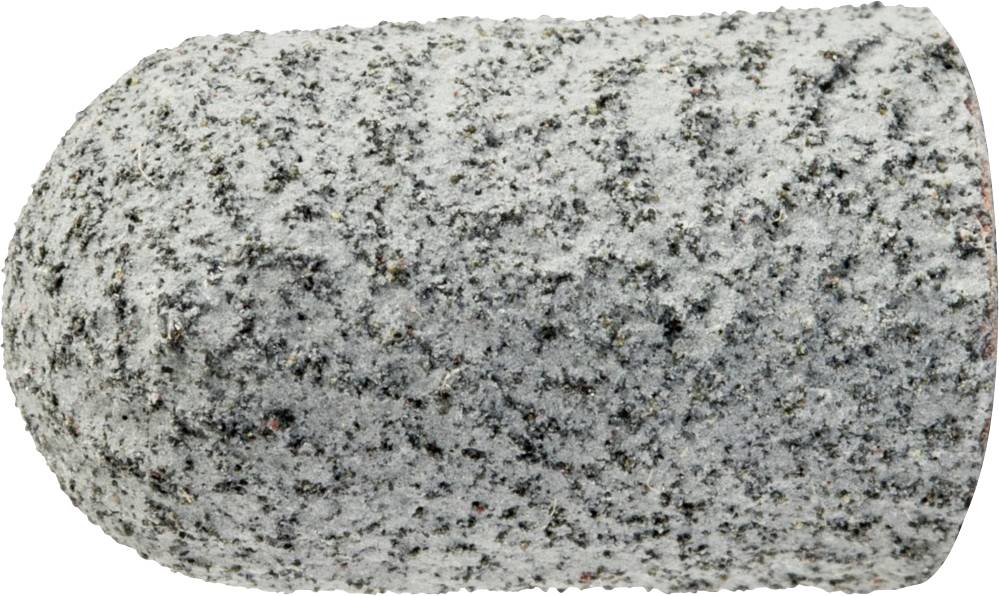 Cône abrasif gris en granulat de meule, de forme cylindrique avec une extrémité arrondie, utilisé pour polir ou meuler des surfaces.