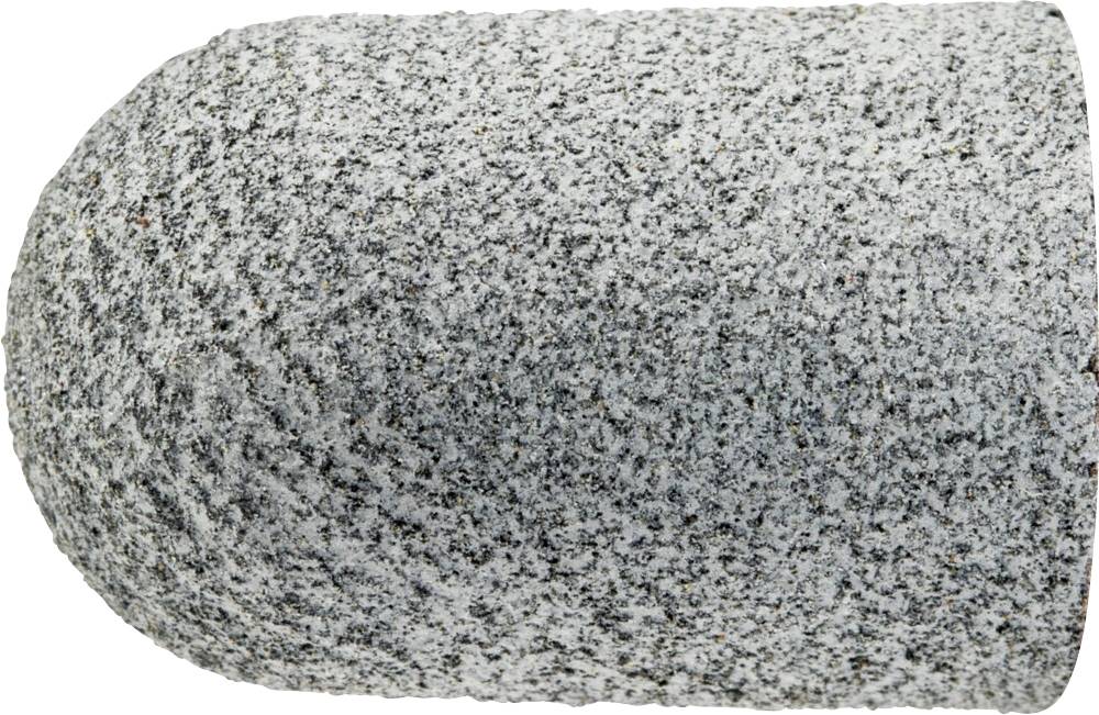 Un disque abrasif gris avec une surface rugueuse, semblable à de la pierre. Utilisé pour polir ou lisser des surfaces dans des travaux artisanaux.