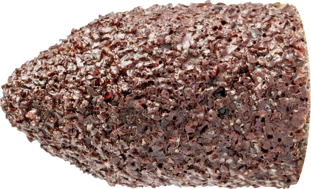 Un objet émoussé, de forme conique, avec une surface rugueuse et structurée. Ressemble à un embout de ponçage ou un outil.