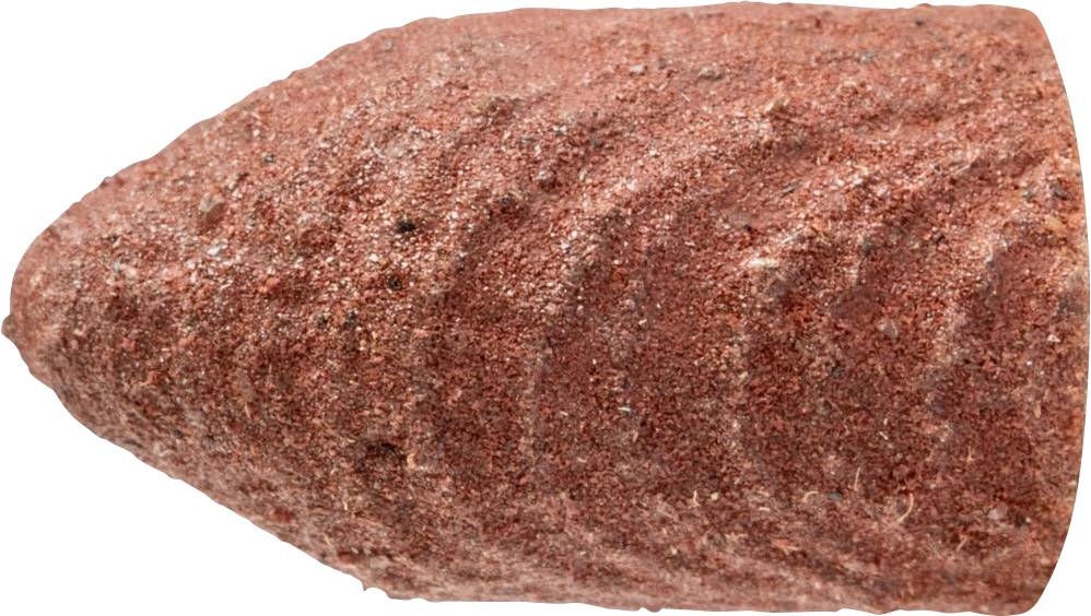 Gros plan sur un embout abrasif cylindrique de couleur brune à surface rugueuse, utilisé pour le traitement ou le polissage de matériaux.