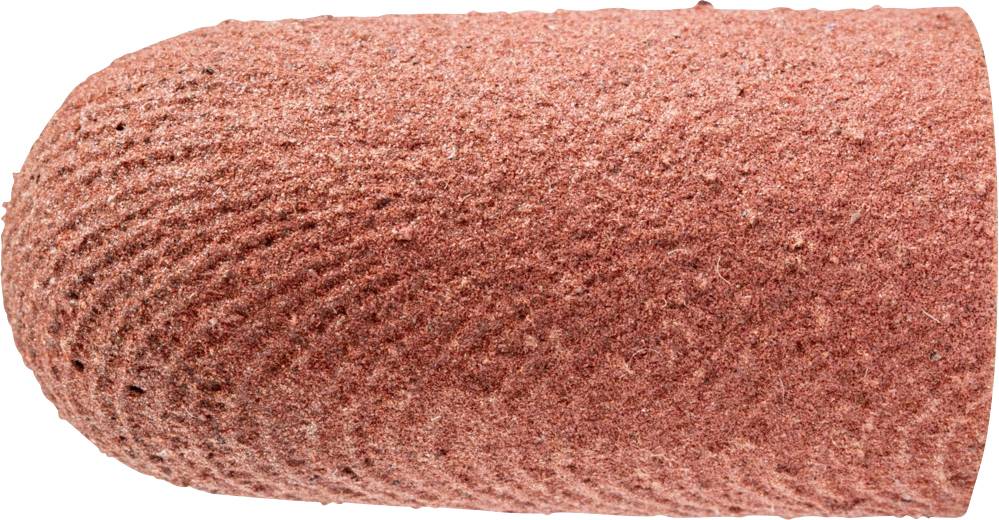Gros plan d'un bonnet de polissage rouge présentant une texture rugueuse et granulée. Adapté pour des travaux de polissage de précision.