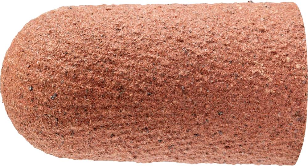Un outil de meulage roux-brun, cylindrique, avec une pointe arrondie et une texture granuleuse, probablement destiné à des travaux de polissage.