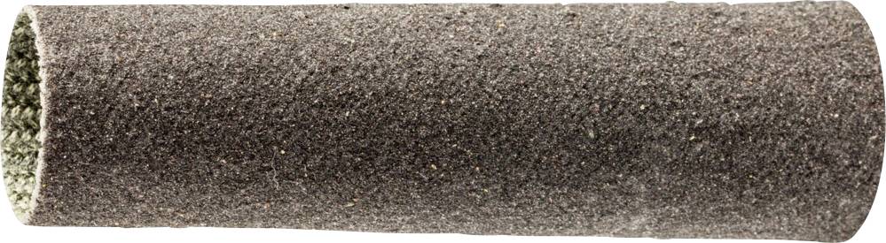 Gros plan sur un embout de rouleau de papier abrasif à grain brun, de forme cylindrique, destiné à être utilisé sur un outil rotatif pour le ponçage.