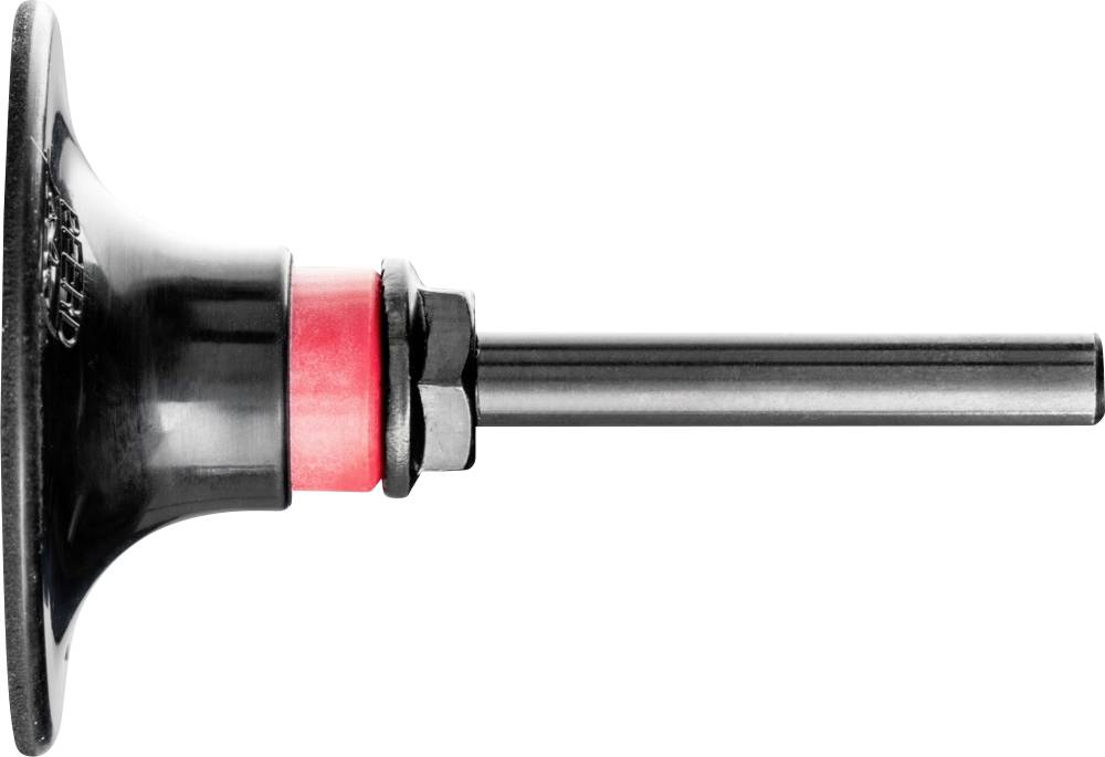 Un outil de valve de voiture en noir et rouge, avec une tête noire et une longue tige, est posé sur le côté sur un fond blanc.