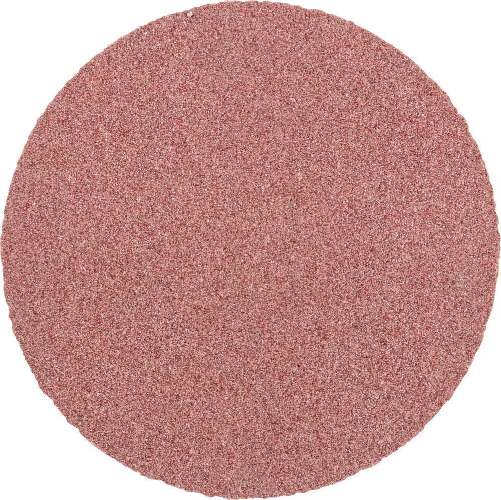 Un disque de papier de verre rond et rouge, à surface texturée, utilisé pour lisser ou enlever du matériau sur des surfaces.
