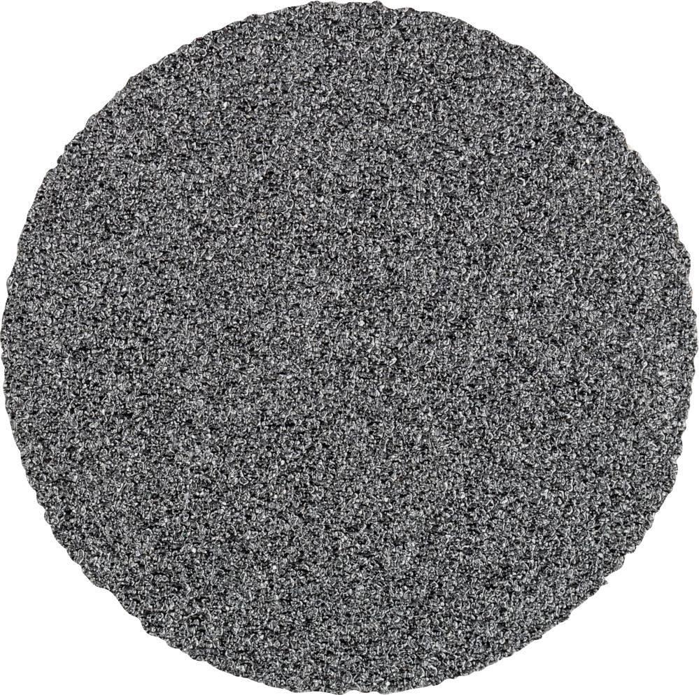 Papier de verre gris avec une texture rugueuse et granuleuse, découpé en cercle. Idéal pour le traitement et le nettoyage des surfaces.