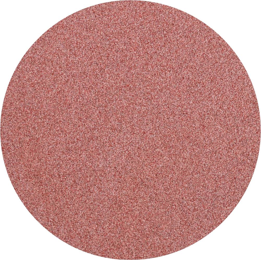 Disque de papier de verre rouge, rond, à grain fin, utilisé pour lisser les surfaces dans les travaux artisanaux.