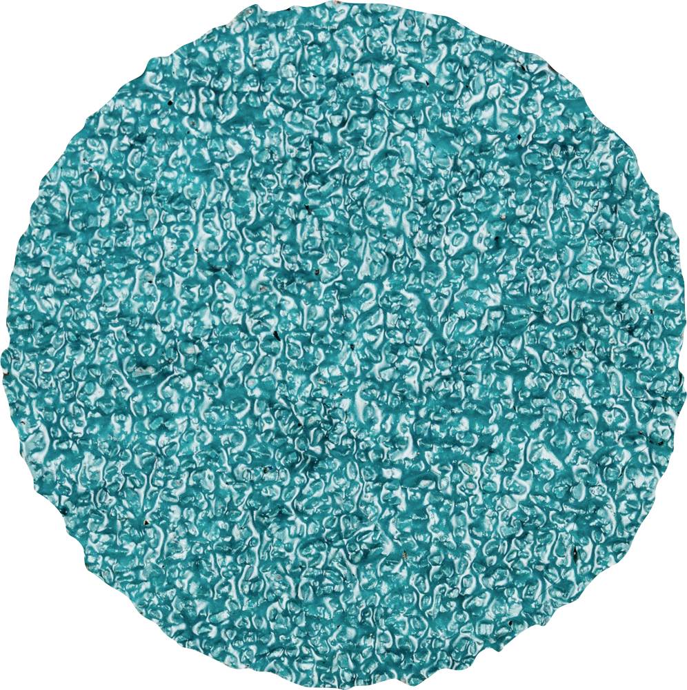 Feuille métallique froissée turquoise structurée, de forme ovale.