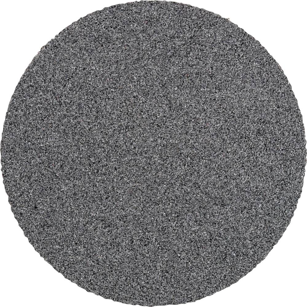 Disque abrasif gris et circulaire, utilisé pour le meulage et le polissage des surfaces, présentant une texture rugueuse.