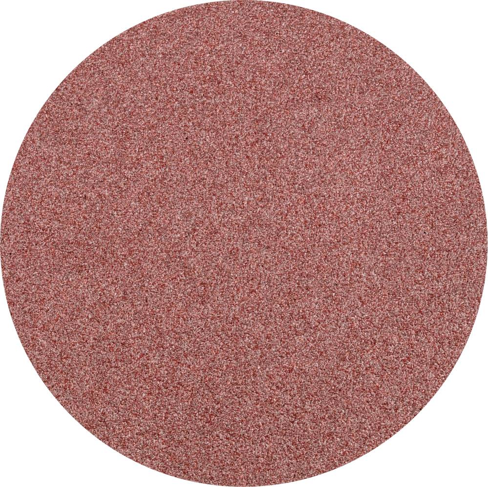 Un disque de papier de verre rond avec un grain rouge fin, typique des travaux de ponçage du bois ou de finition de surface.