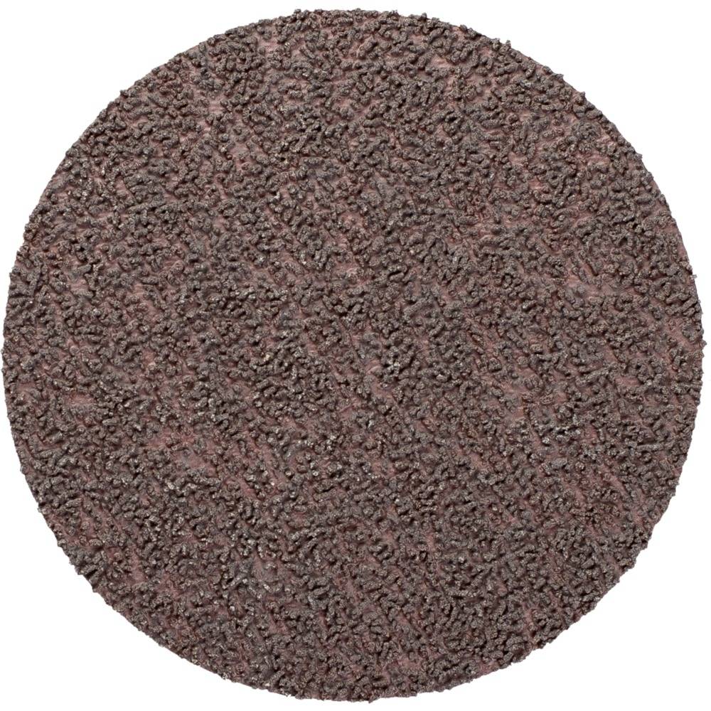 Une meule circulaire à surface granuleuse et rugueuse, adaptée pour le meulage de surfaces métalliques ou en bois.