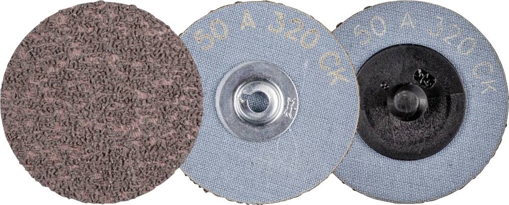 'Trois meules abrasives de différents grains, toutes étiquetées 