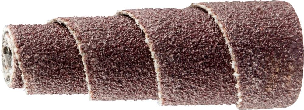 Une bande abrasive conique en papier de verre brun, utilisée pour le ponçage. Elle présente une structure en spirale.