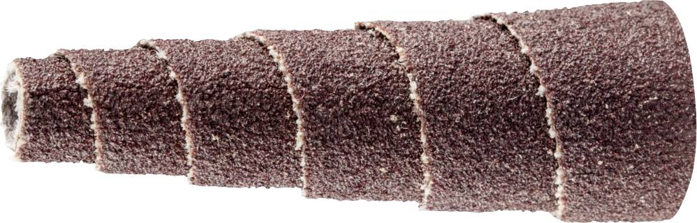 Une bande abrasive conique à grain grossier pour polir ou poncer des surfaces, enroulée en spirale.