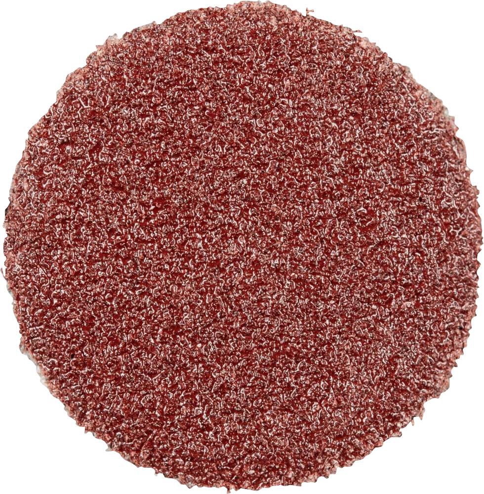 Gros plan d'un tampon de polissage rond rouge avec une texture rugueuse, sur un fond blanc.