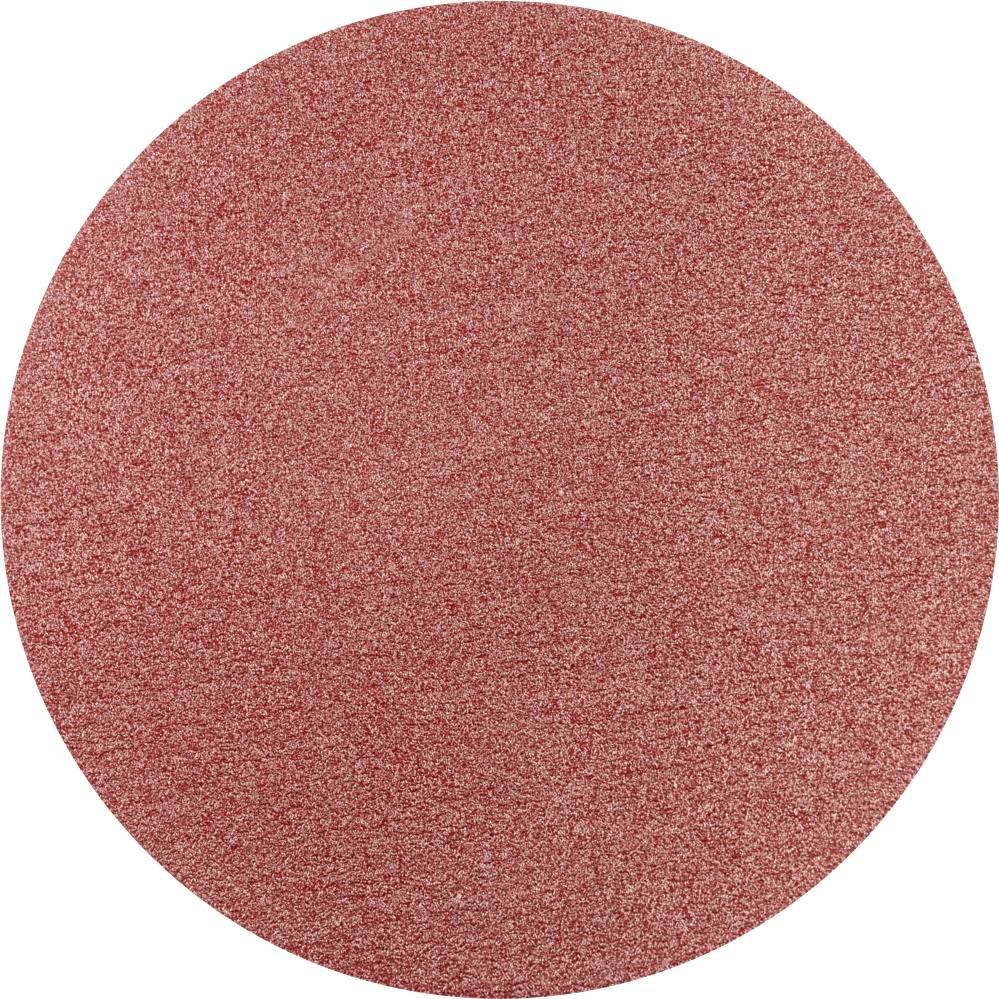 Un disque de papier de verre rouge avec une texture granulée, sur un fond blanc.