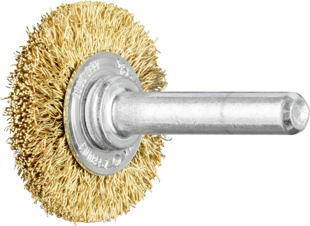 Embout de brosse métallique avec tête en fil d'or et manche en argent, destiné au nettoyage ou au décapage de surfaces.