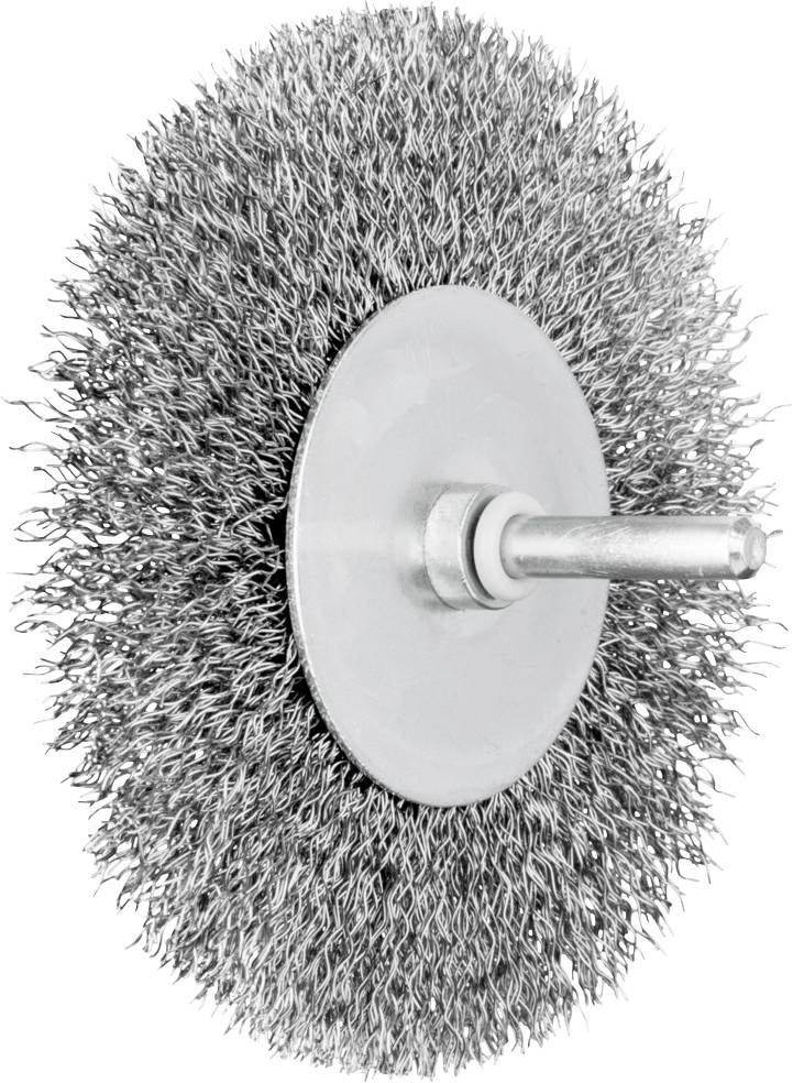 Disque de meulage en métal avec brosse métallique, adapté pour le nettoyage et le polissage des surfaces métalliques. Montage possible sur une perceuse.
