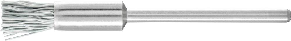 Une brosse métallique avec un manche en métal et des fils longs, utilisée pour polir ou nettoyer des surfaces.