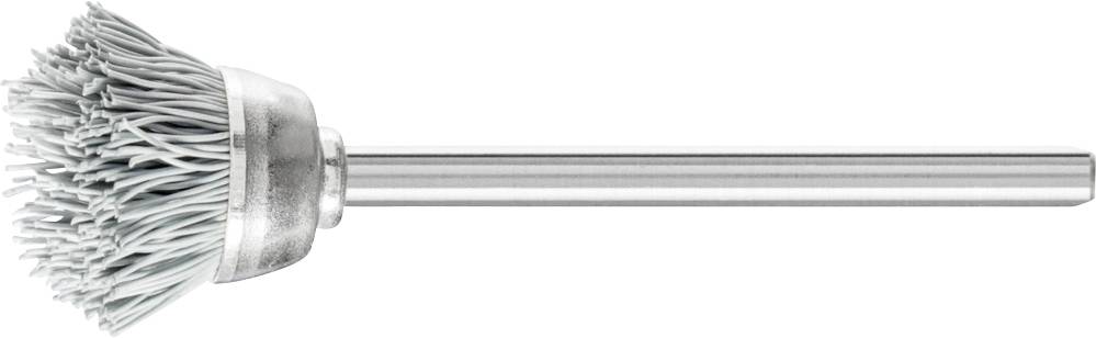 Brosse métallique avec manche long, pour accessoires de perceuse, destinée au nettoyage et au décapage de surfaces.