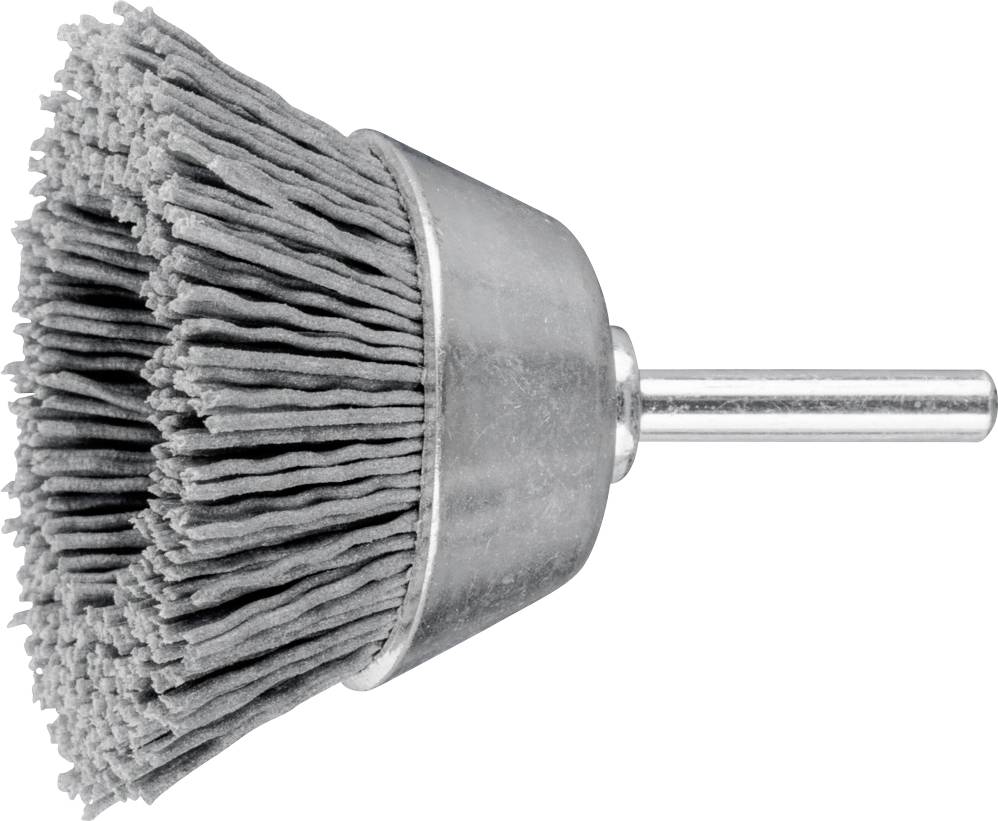 Embout de brosse ronde grise pour perceuse, poils en nylon, adapté au nettoyage et polissage de surfaces.