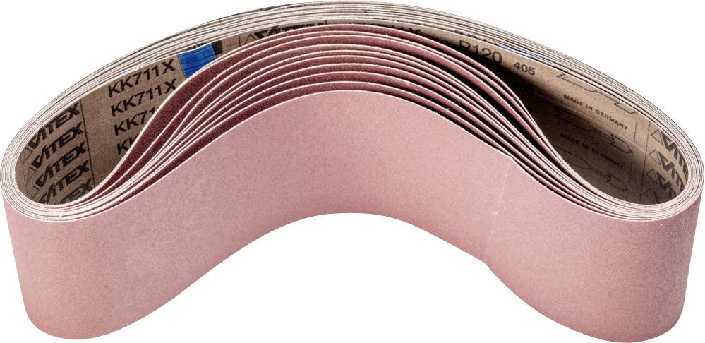 Un lot de bandes abrasives ondulées, composé de plusieurs bandes empilées les unes sur les autres, sur un fond blanc.