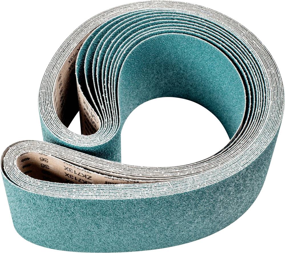 Un rouleau de bande abrasive enroulée en papier de verre bleu. Adapté pour les machines ou le travail manuel.