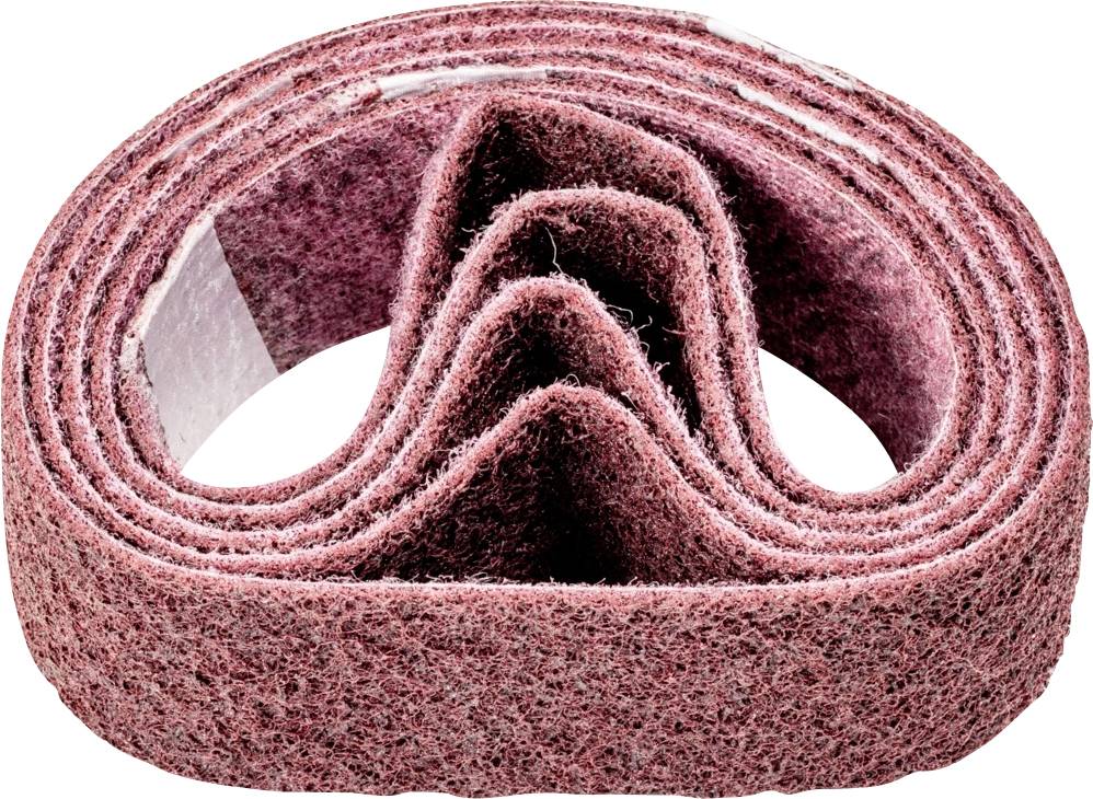 Un ruban abrasif enroulé de couleur rouge, utilisé pour les machines à poncer.