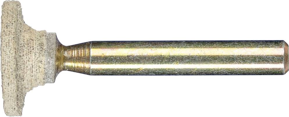 Une tige métallique dotée d'une tête plate de couleur grès. Elle ressemble à un embout de meulage ou un outil pour un usinage précis.
