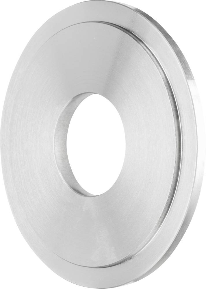 Disque métallique avec un trou central, surface brillante.