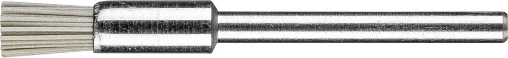 Un embout cylindrique métallique avec des poils en fil de fer, souvent utilisé pour les perceuses, servant à nettoyer ou polir des surfaces.