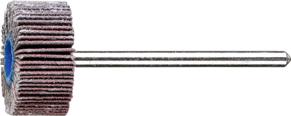 Un disque de ponçage avec plusieurs lamelles abrasives montées sur un axe, utilisé pour lisser et polir des surfaces métalliques ou en bois.