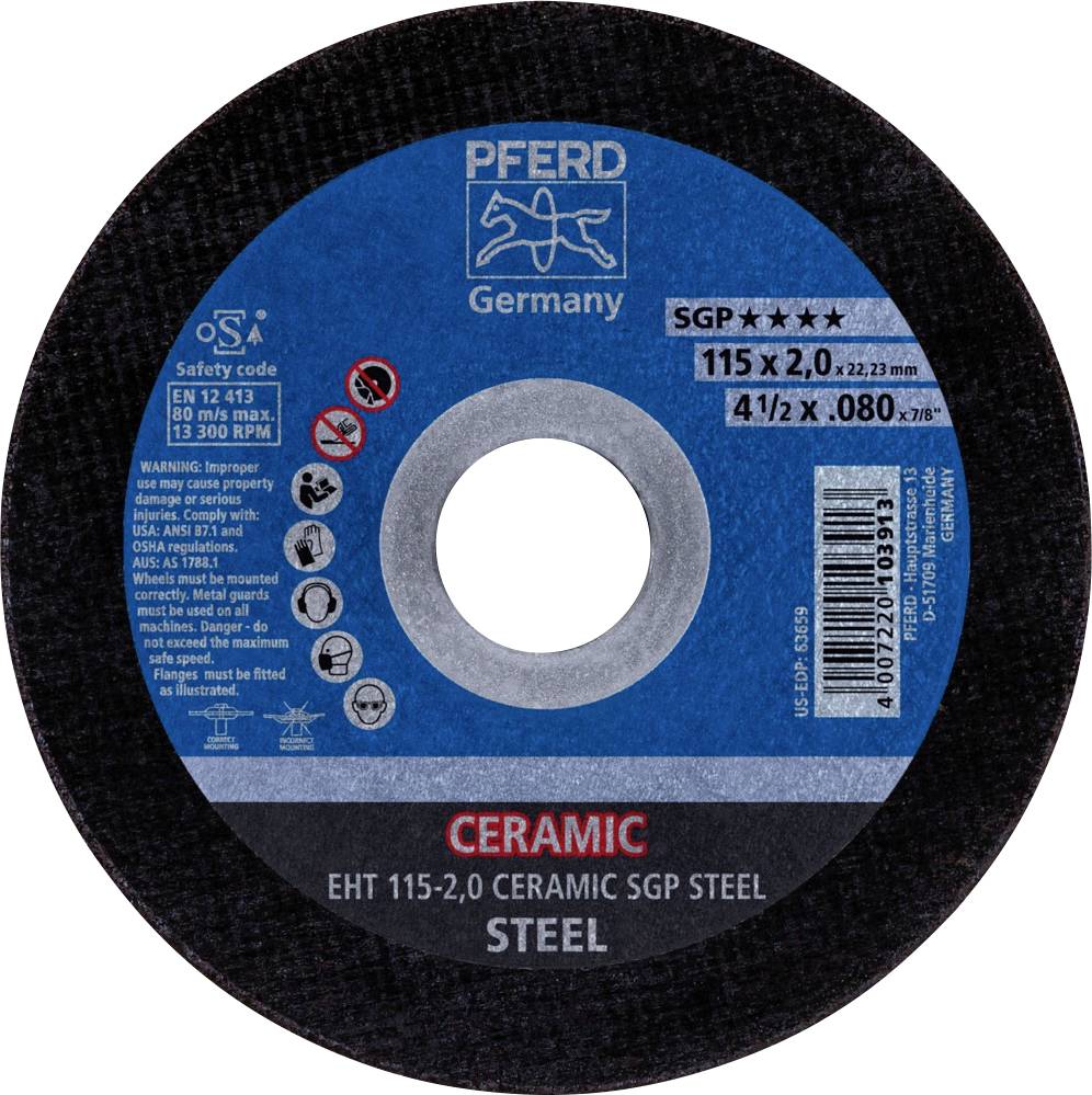 PFERD EHT 115-2,0 CERAMIC SGP STEEL 61301520 Disque à tronçonner 115 mm 25 pc(s) acier