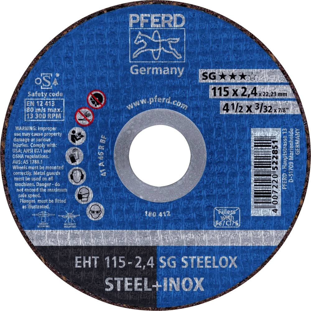 PFERD TOOLS EHT 115-2,4 SG STEELOX 61340432 Disque à tronçonner 115 mm 25 pc(s) acier inoxydable, acier