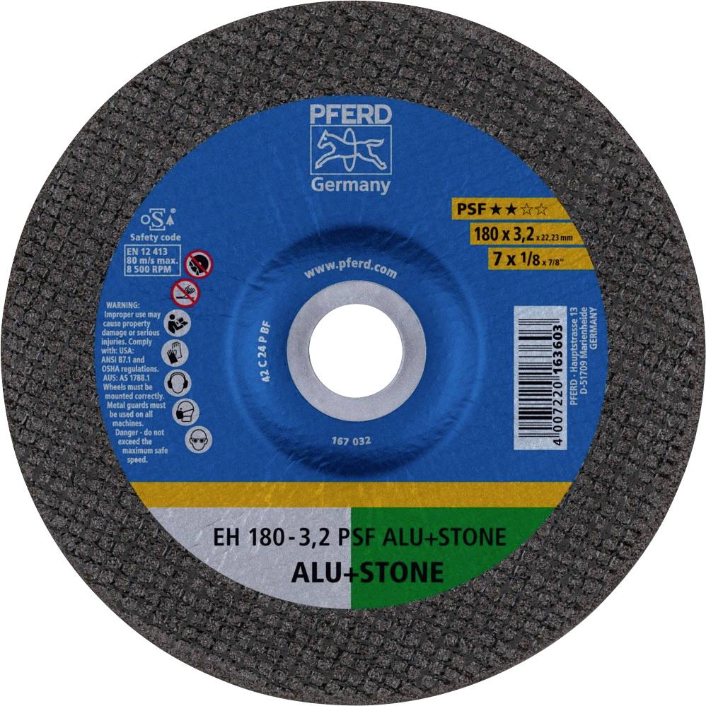 Disque de meulage EH 180-3,2 PSF ALU+STONE pour aluminium et pierre, avec code de sécurité et spécifications.