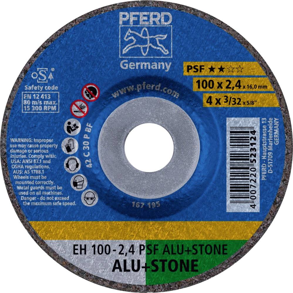 PFERD EH 100-2,4 PSF ALU+STONE/16,0 61839116 Disque à tronçonner à moyeu déporté 100 mm 25 pc(s) aluminium, Métaux non ferreux