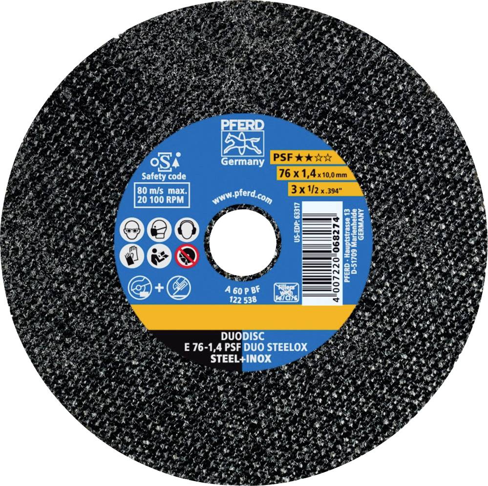PFERD 62007614 E 76-1,4 PSF DUO STEELOX/10,0 Disque à ébarber Diamètre 76 mm Ø de perçage 10 mm acier inoxydable, acier 25 pc(s)