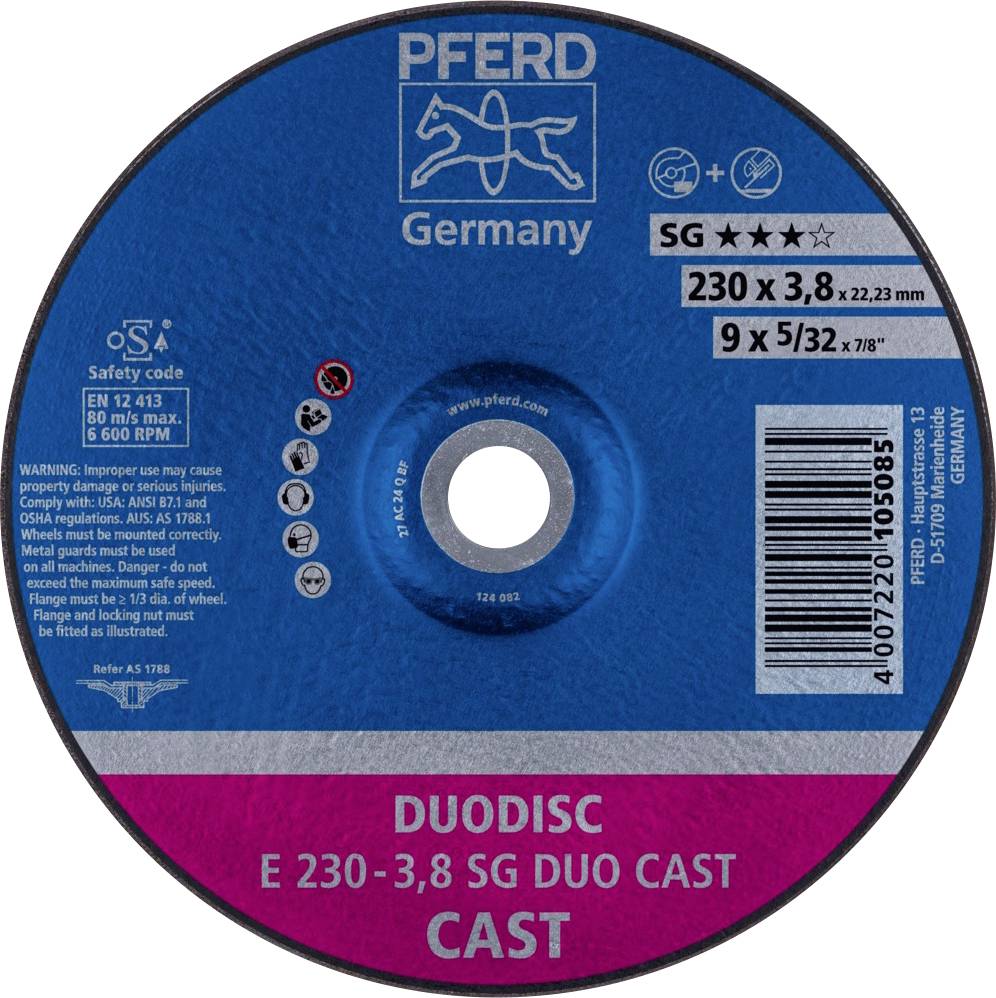 PFERD E 230-3,8 SG DUO CAST 62023100 Disque à tronçonner à moyeu déporté 230 mm 10 pc(s) Fonte grise/ à graphite sphéroïdal