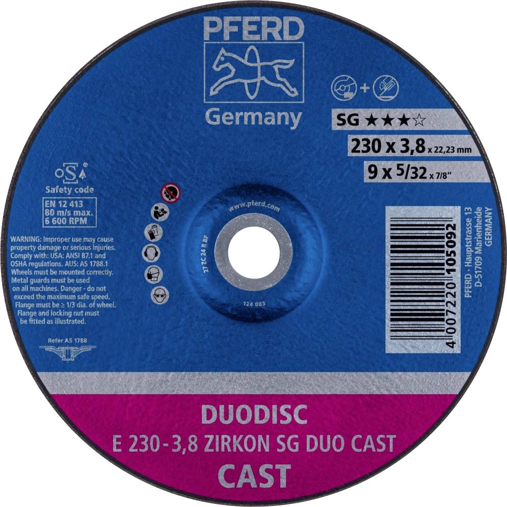 PFERD E 230-3,8 ZIRKON SG DUO CAST 62023200 Disque à tronçonner à moyeu déporté 230 mm 10 pc(s) Fonte grise/ à graphite sphéroïdal