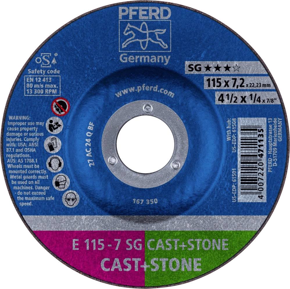 Disque à tronçonner avec instructions d'utilisation et informations de sécurité imprimées, adapté pour 115 x 7,2 mm, pour le travail de la pierre.