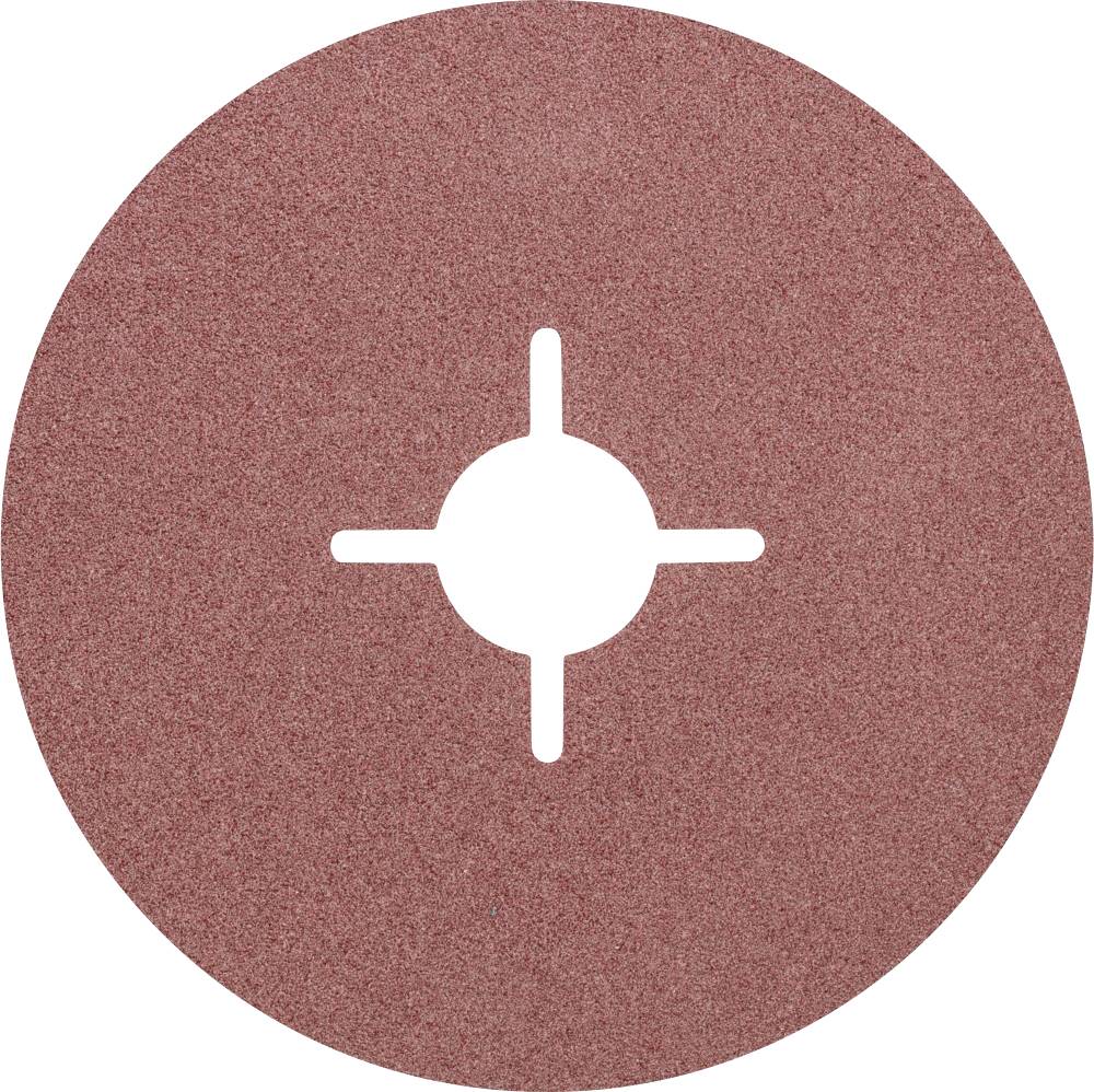 Disque abrasif circulaire avec ouverture centrale en forme d'étoile, surface à grains grossiers, utilisé pour poncer et lisser des matériaux.